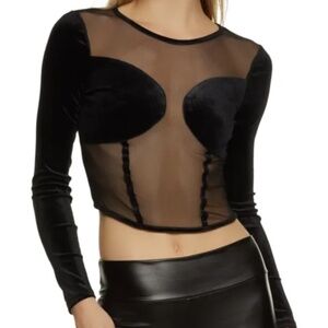 Black Mesh and Velvet Top - size XL